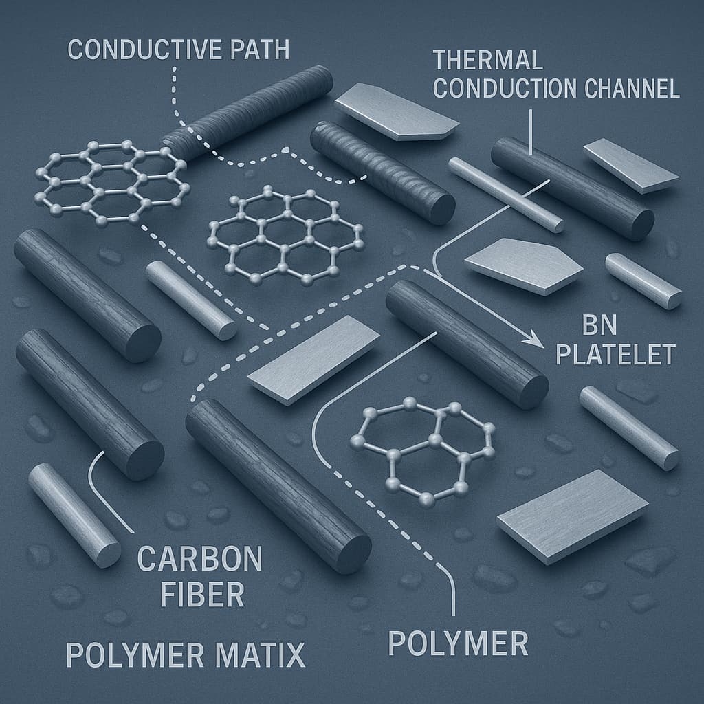 Ideias de modificação e formulações típicas de materiais de nylon condutores e termicamente condutores