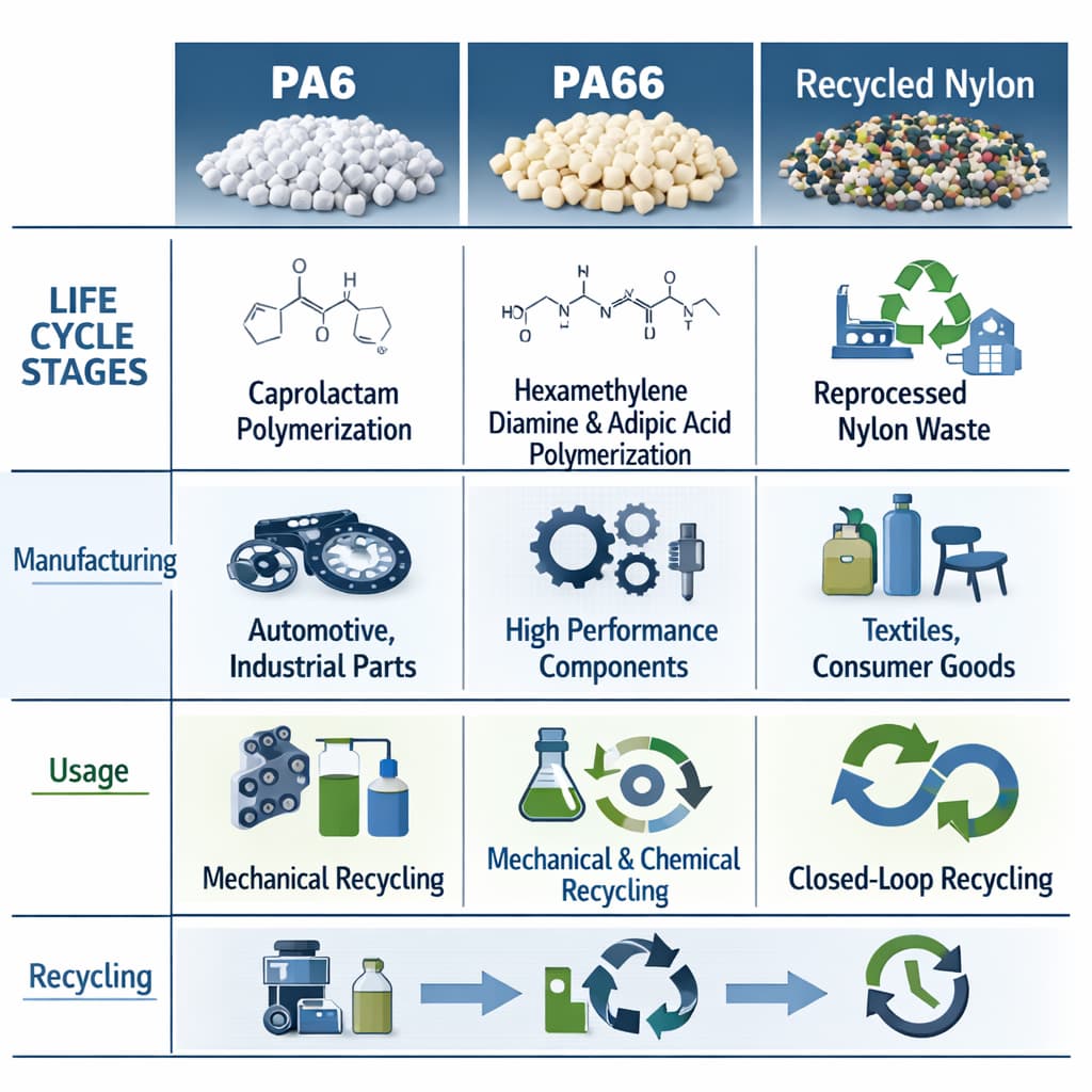 Modelo comparativo do custo do ciclo de vida para PA6, PA66 e Nylon 2 reciclado