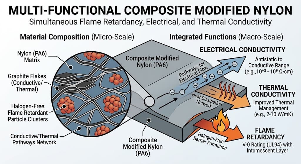 Nylon Modificado Compósito Multifuncional: Solução Integrada que Combina Propriedades Retardantes de Chama, Condutivas e Termocondutoras 01