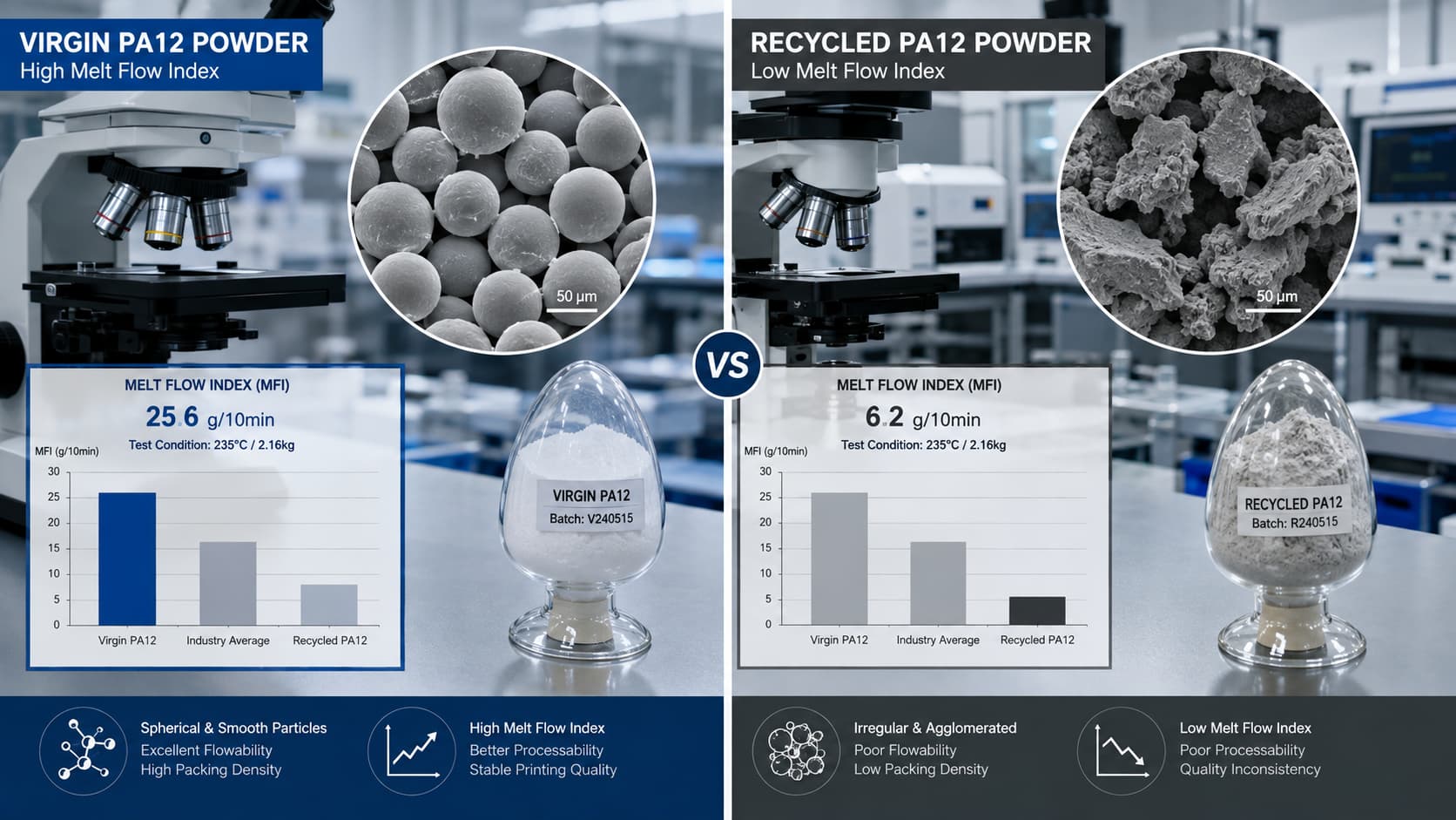 Virgin vs recycled powder